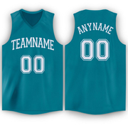 Custom Teal White V-Neck Basketball Jersey