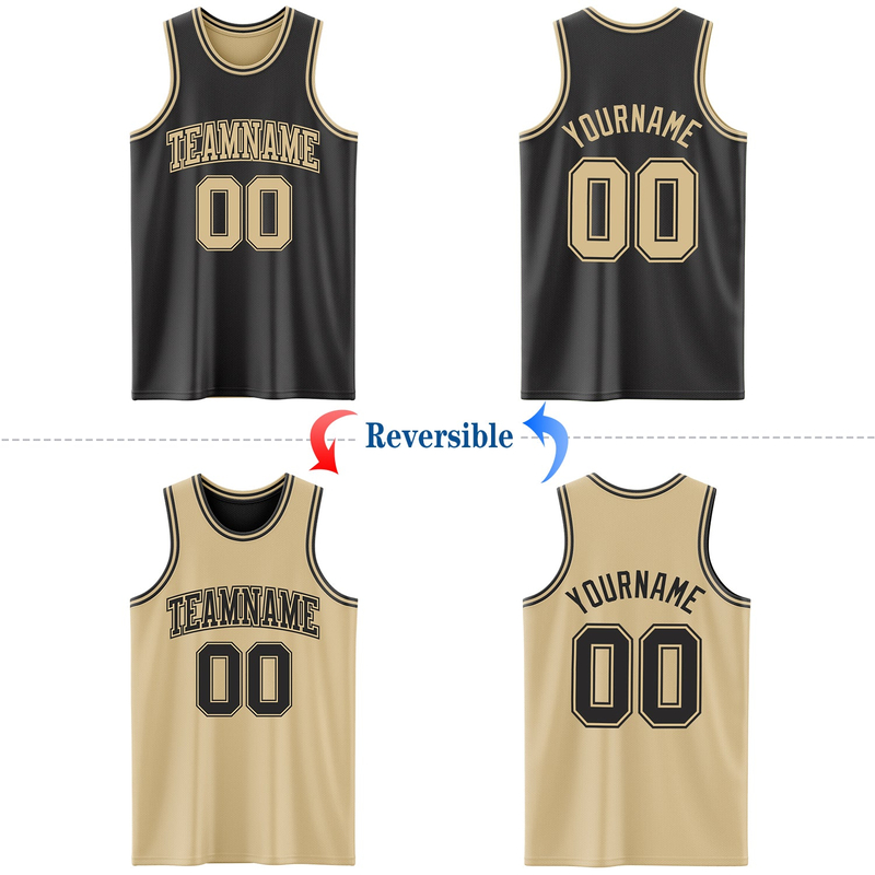 Custom Reversible Black Vegas Gold Double Side Basketball Jersey