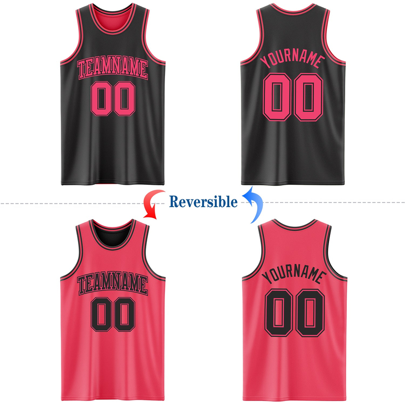 Custom Reversible Black Neon Pink Double Side Basketball Jersey