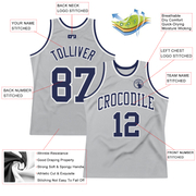 Custom Gray Navy-White Authentic Throwback Basketball Jersey