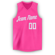 Custom Pink White V-Neck Basketball Jersey