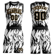 Custom White Black-Old Gold Round Neck Sublimation Basketball Suit Jersey