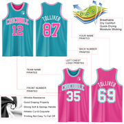 Custom Reversible Teal Pink-White Double Side Basketball Jersey