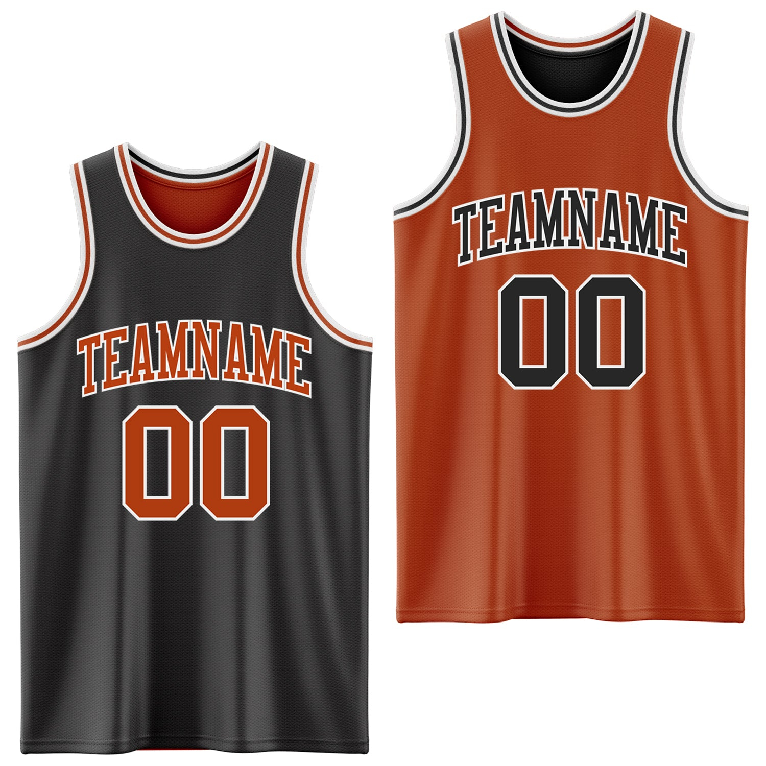 Custom Reversible Black Texas Orange-White Double Side Basketball Jersey