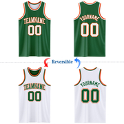 Custom Reversible Kelly Green White-Orange Double Side Basketball Jersey