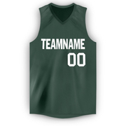Custom Hunter Green White V-Neck Basketball Jersey