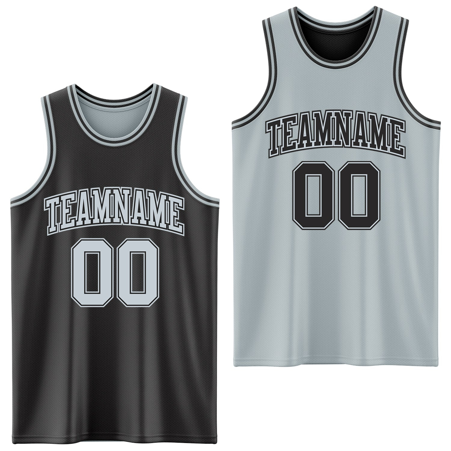 Custom Reversible Black Silver Double Side Basketball Jersey