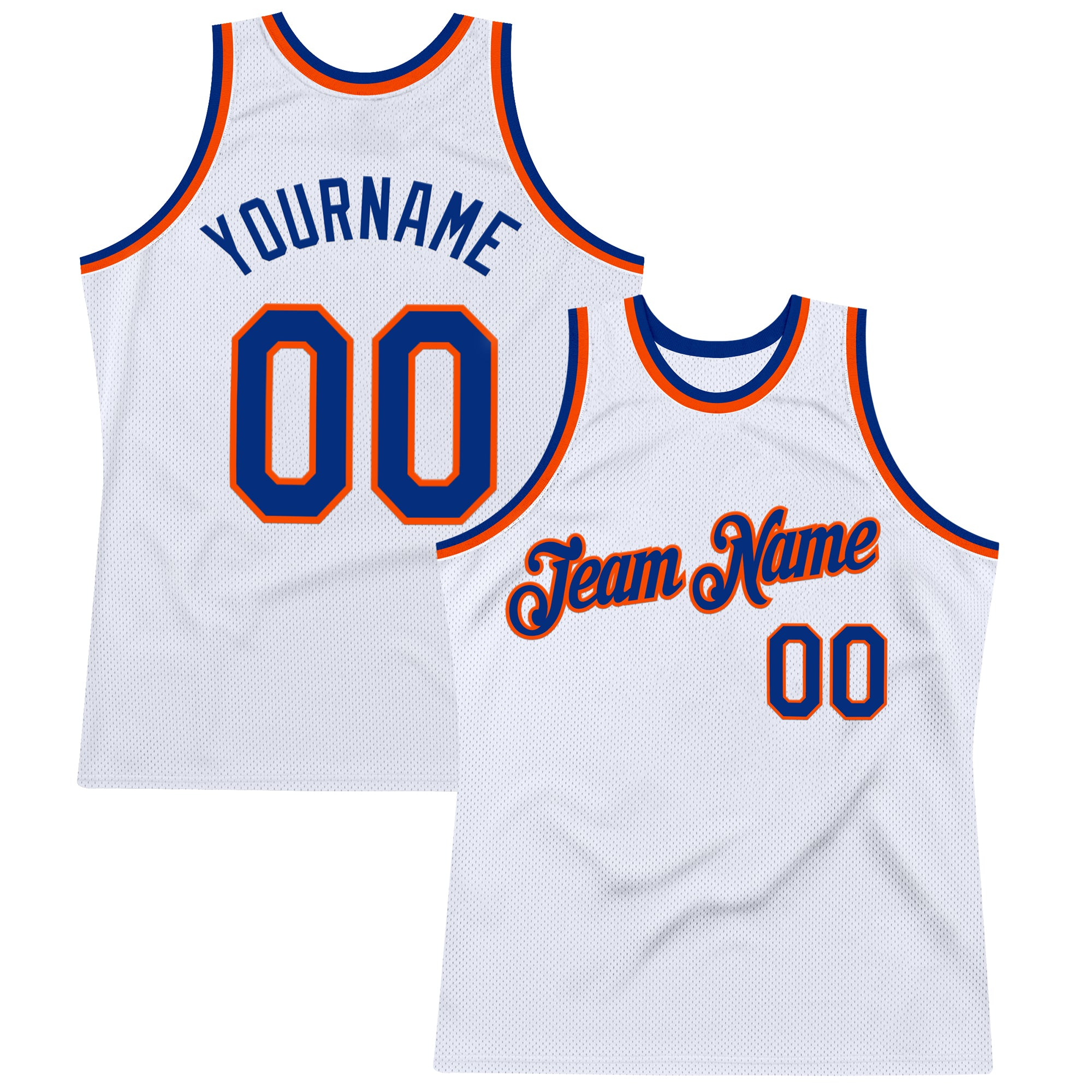 Custom White Royal-Orange Authentic Throwback Basketball Jersey