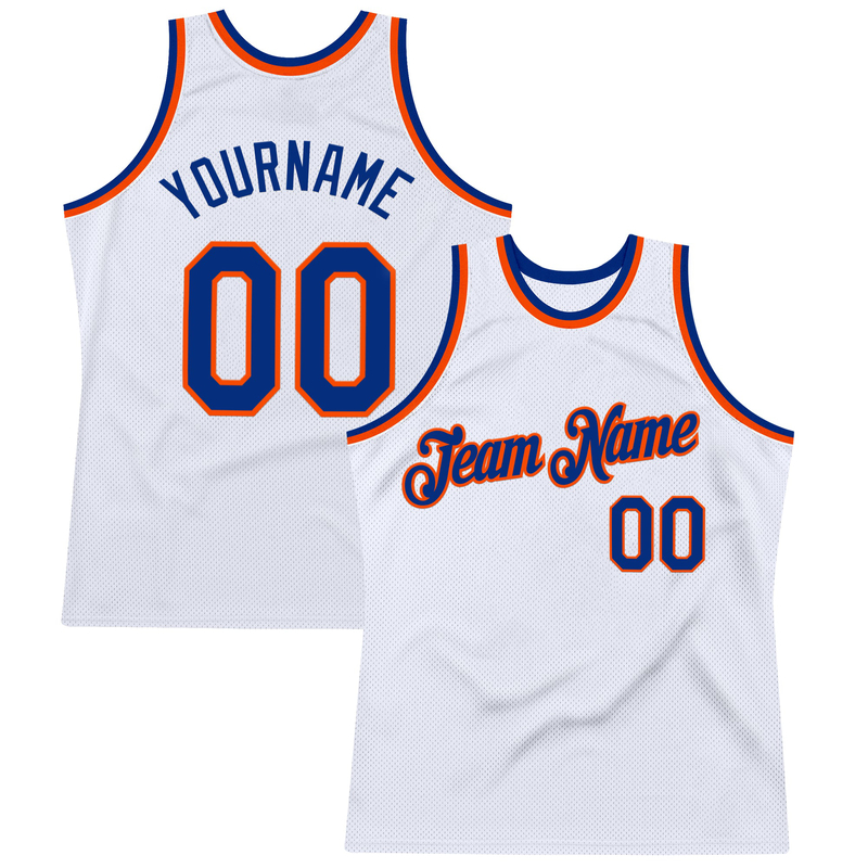 Custom White Royal-Orange Authentic Throwback Basketball Jersey
