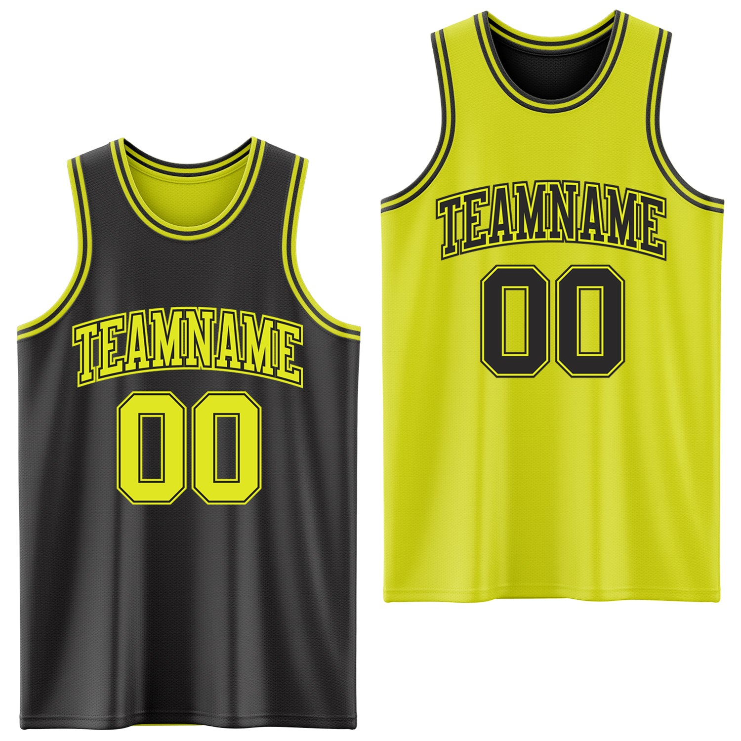 Custom Reversible Black Neon Yellow Double Side Basketball Jersey