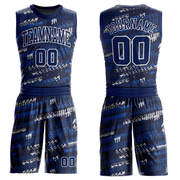 Custom Navy Navy-Royal Round Neck Sublimation Basketball Suit Jersey