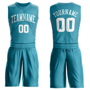 Custom Teal White Round Neck Suit Basketball Jersey
