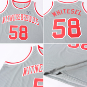 Custom Gray Red-White Authentic Throwback Basketball Jersey
