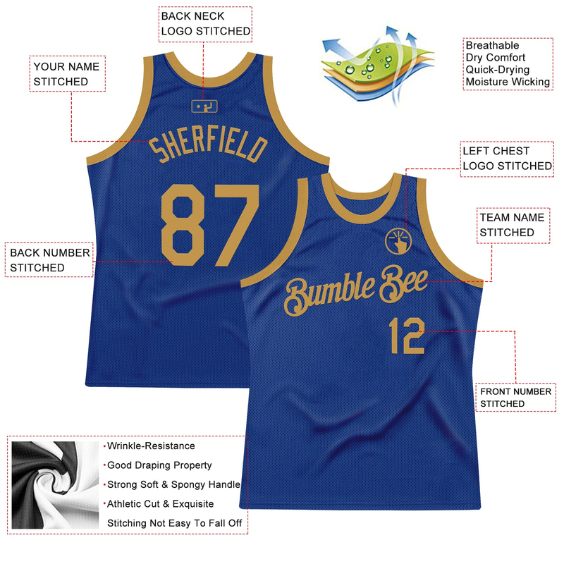 Custom Royal Old Gold Authentic Throwback Basketball Jersey