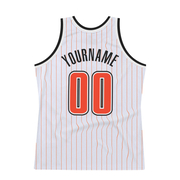 Custom White Orange Pinstripe Orange-Black Authentic Basketball Jersey
