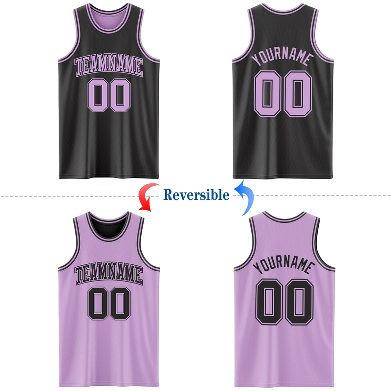 Custom Reversible Black Light Purple Double Side Basketball Jersey