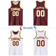 Custom Reversible Burgundy White-Gold Double Side Basketball Jersey