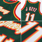 Custom Hunter Green White-Red Authentic Throwback Basketball Jersey