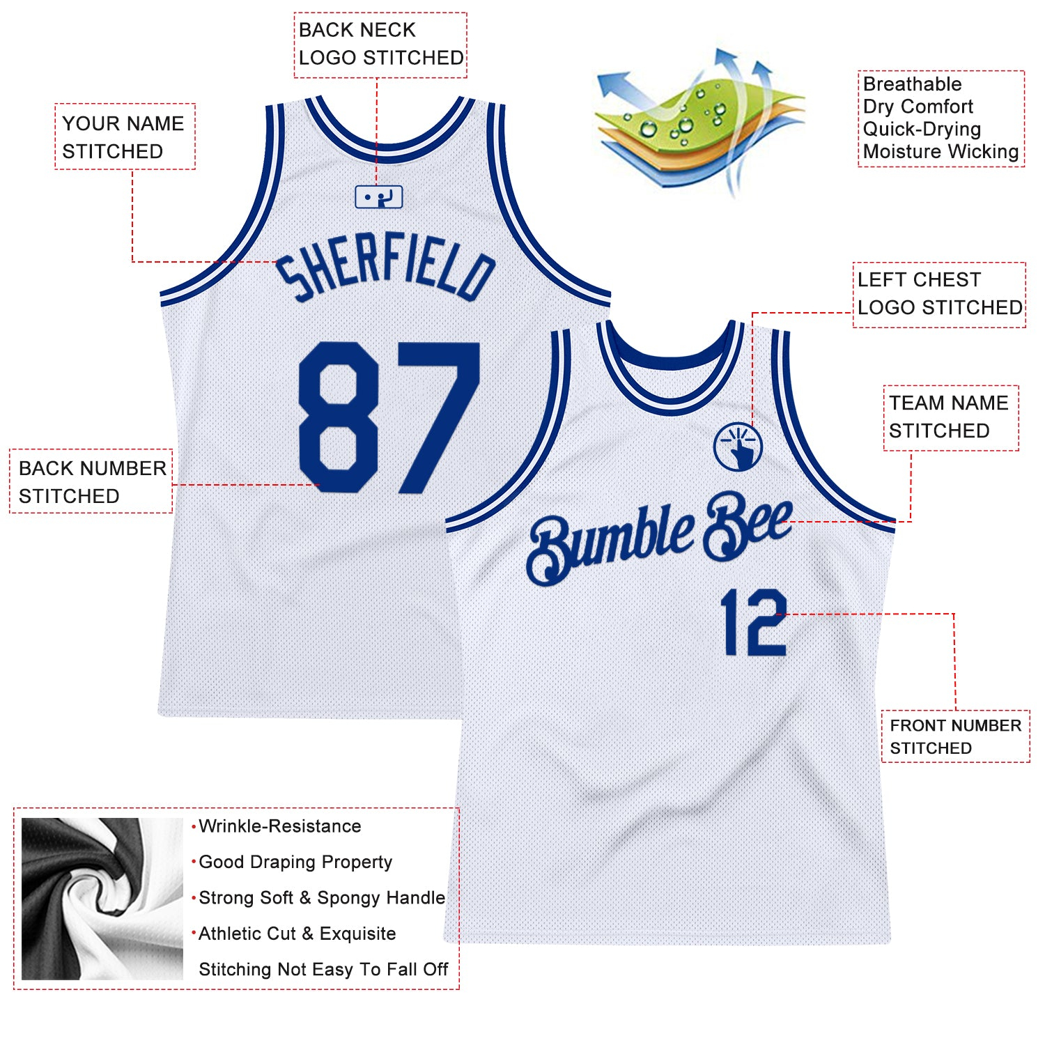 Custom White Royal Authentic Throwback Basketball Jersey