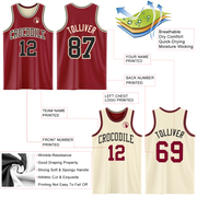 Custom Reversible Maroon Black-Cream Double Side Basketball Jersey