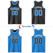 Custom Reversible Black Powder Blue-White Double Side Basketball Jersey