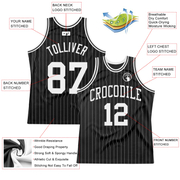 Custom Black White Pinstripe White Authentic Basketball Jersey