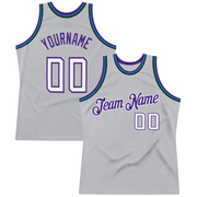 Custom Gray White-Purple Authentic Throwback Basketball Jersey