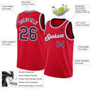 Custom Red White Pinstripe Navy-White Authentic Basketball Jersey