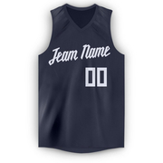 Custom Navy White V-Neck Basketball Jersey
