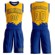 Custom Gold Royal Color Splash Round Neck Sublimation Basketball Suit Jersey