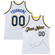 Custom White Royal-Gold Authentic Throwback Basketball Jersey