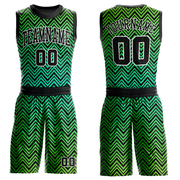 Custom Neon Green Black-White Round Neck Sublimation Basketball Suit Jersey