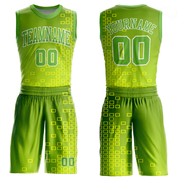 Custom Neon Green Neon Green-Gold Round Neck Sublimation Basketball Suit Jersey