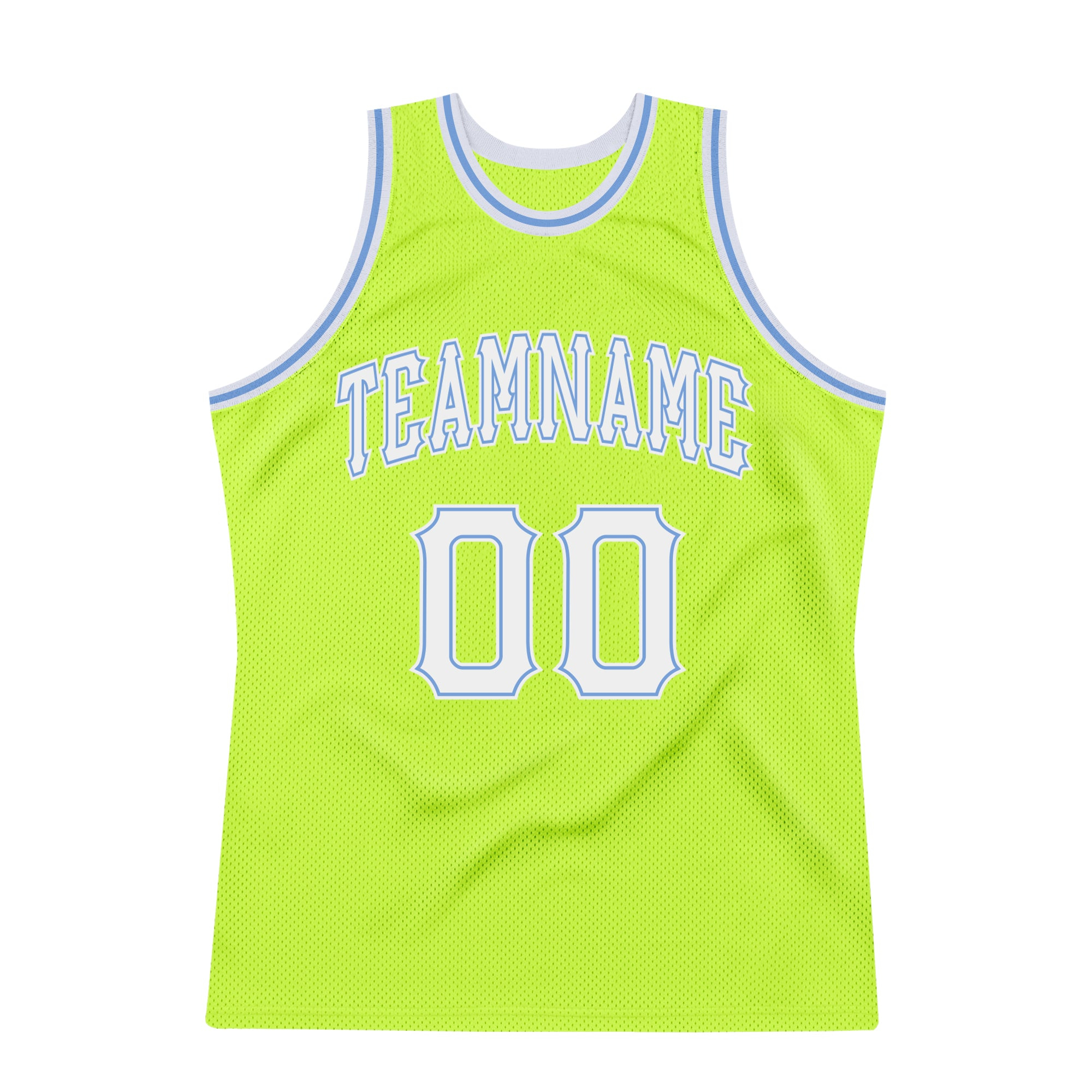 Custom Neon Green White-Light Blue Authentic Throwback Basketball Jersey