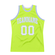 Custom Neon Green White-Light Blue Authentic Throwback Basketball Jersey