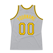 Custom Gray Gold-Black Authentic Throwback Basketball Jersey