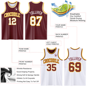 Custom Reversible Burgundy White-Gold Double Side Basketball Jersey