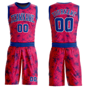 Custom Pink Royal-White Round Neck Sublimation Basketball Suit Jersey