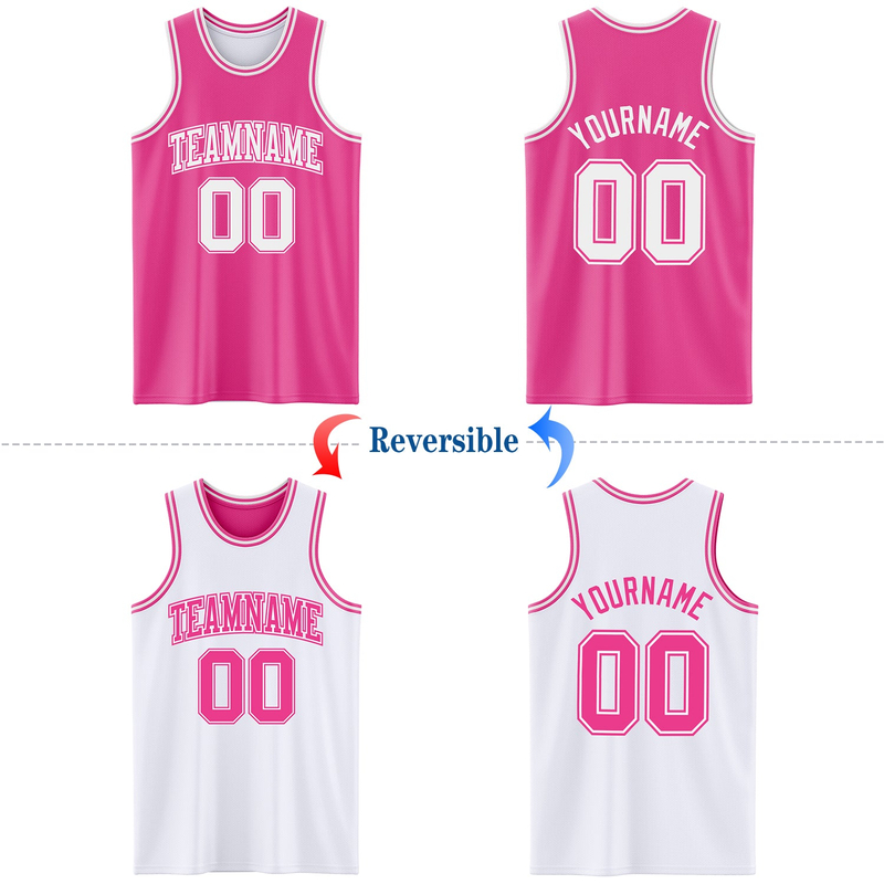 Custom Pink White Reversible Double Side Basketball Jersey