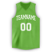 Custom Neon Green White V-Neck Basketball Jersey