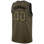 Custom Olive Camo-Black Round Neck Rib-Knit Salute To Service Basketball Jersey