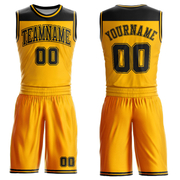 Custom Gold Black Color Block Round Neck Sublimation Basketball Suit Jersey