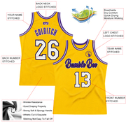 Custom Gold White-Purple Authentic Throwback Basketball Jersey