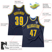 Custom Navy Gold-Light Blue Authentic Throwback Basketball Jersey