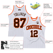 Custom White Brown Pinstripe Brown-Orange Authentic Basketball Jersey
