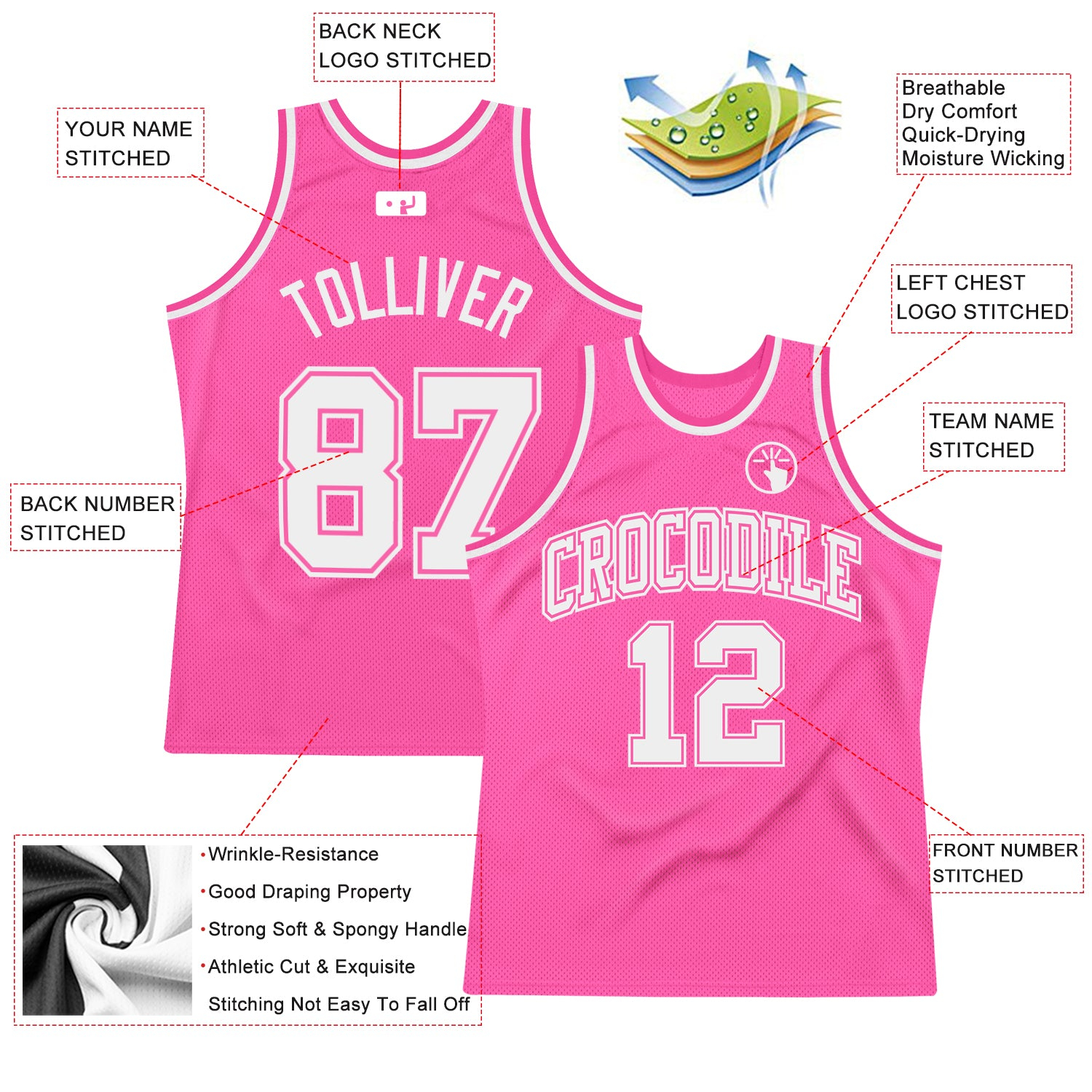 Custom Pink White Authentic Throwback Basketball Jersey