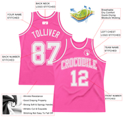 Custom Pink White Authentic Throwback Basketball Jersey
