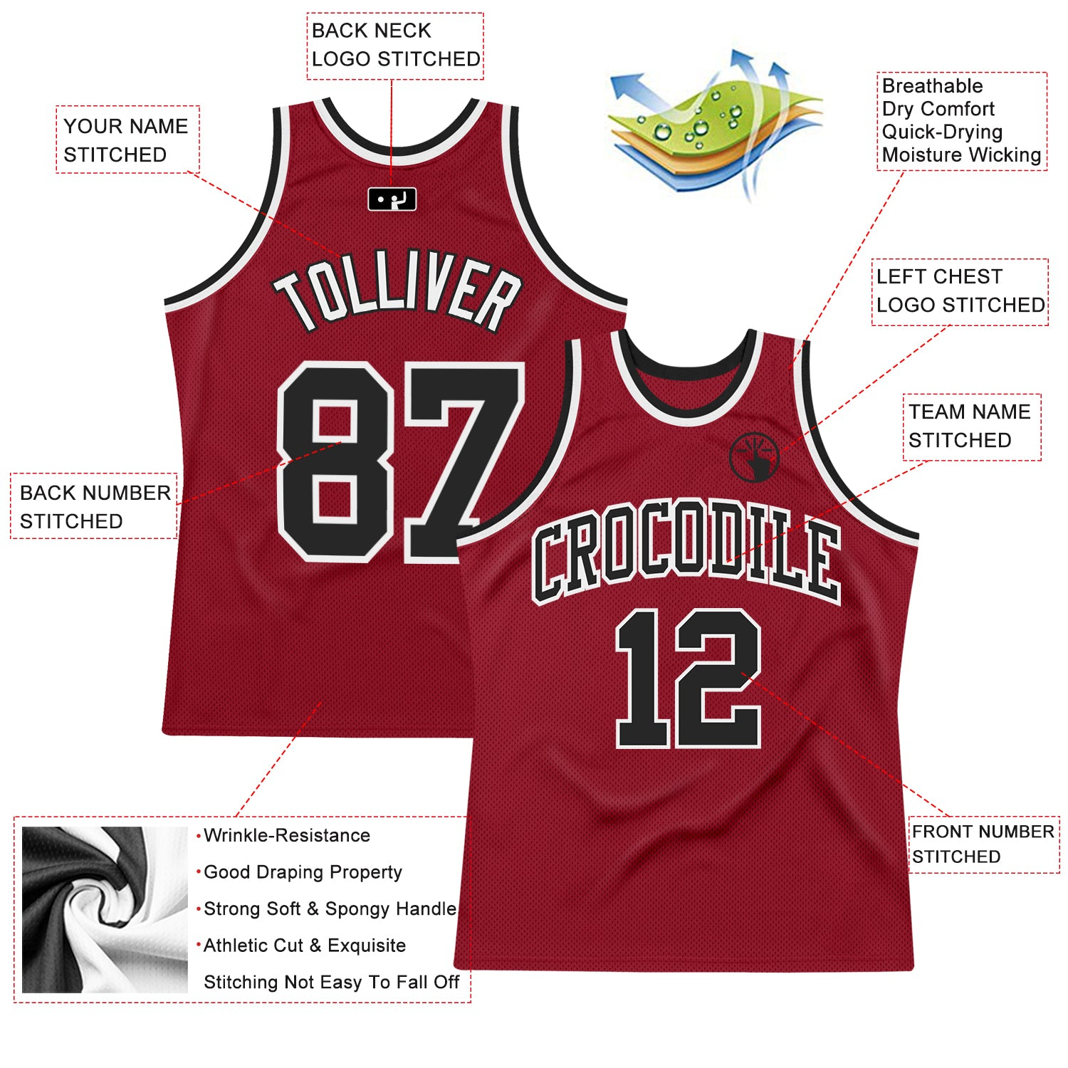 Custom Maroon Black-White Authentic Throwback Basketball Jersey