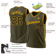 Custom Olive Black-Gold Authentic Throwback Salute To Service Basketball Jersey