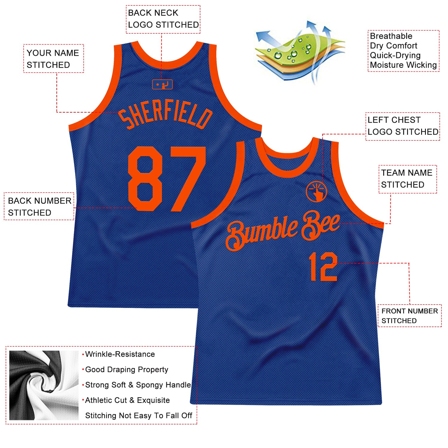 Custom Royal Orange Authentic Throwback Basketball Jersey